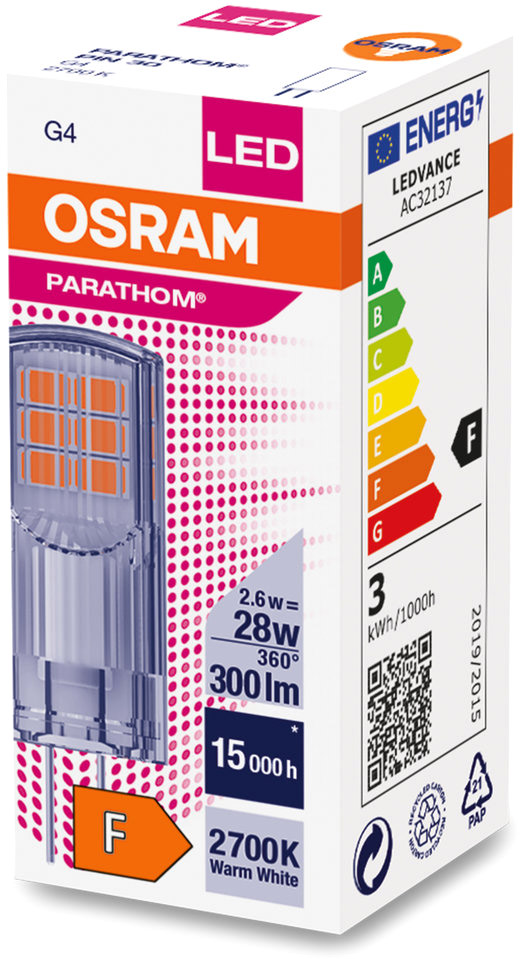 5er Pack Osram G4 LED PIN Stiftsockel Lampe 12V Niedervolt Warmweiss 2700K  0,9W wie 10W