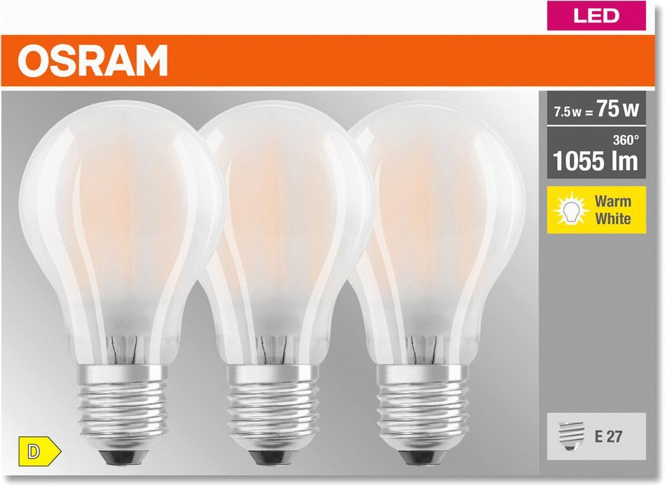 OSRAM LED BASE CLASSIC A Lampe matt (ex 75W) 7,5W / 2700K Warmweiß E27