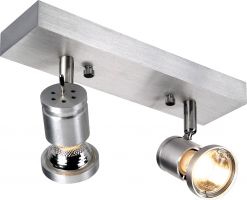 SLV ASTO 2 wall and ceiling light, double-headed, QPAR51, brushed aluminiu