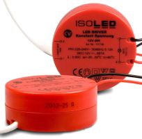 ISOLED LED transformer 12V/DC, 0-8W, round design, SELV