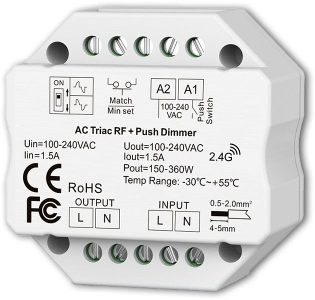 ISOLED Sys-Pro + Zigbee 3.0 Push/Funk Dimmer, 230V AC, 360 VA, Phasenan-/Abschnitt wählbar