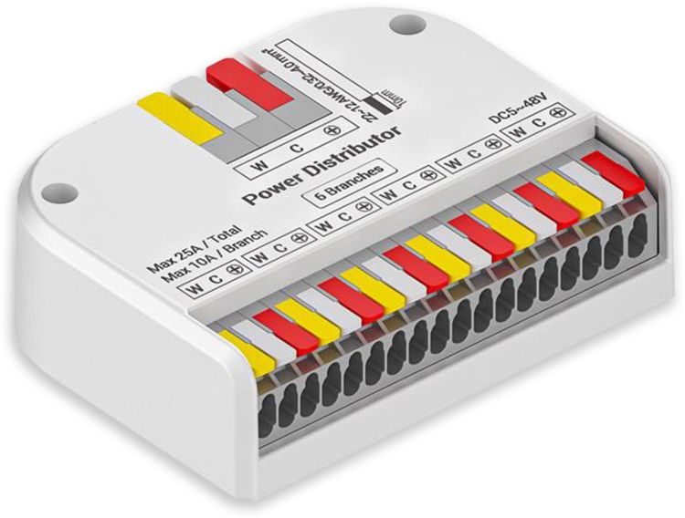 ISOLED PowerSplitter 3-pol. x 6, 5-48V DC, 0.5mm² - 3mm² (6-10A) auf 0.25 - 1,5mm² (3-10A)