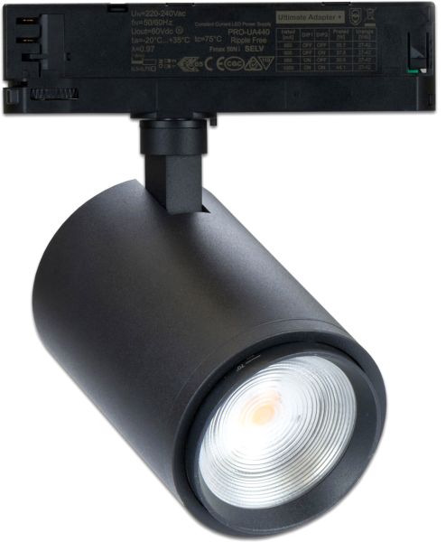 ISOLED 3-PH Schienen-Strahler fokussierbar, 34W, 20°-70°, schwarz matt, Meat 1900K