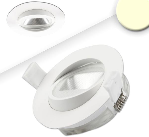 ISOLED LED Einbaustrahler asymmetrisch COB, weiß, 8W, 50°, IP44, rund, warmweiß, dimmbar