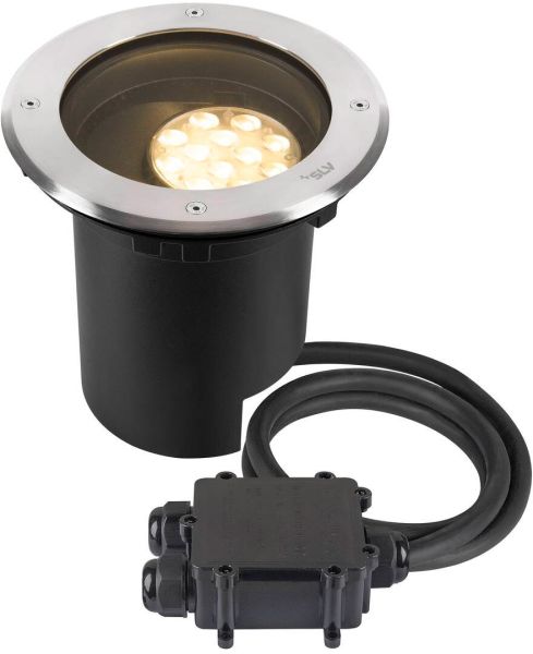 SLV DASAR® L, Bodeneinbauleuchte, asymmetrisch, 3000K, 70°/40°, IP65/IP67, rund, edelstahl