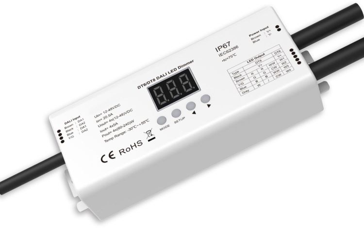 ISOLED DALI DT6/DT8 1-4 Adresse Universal Multi-PWM-Dimmer IP67, 4 Kanal, 12-24V 4x5A, 36-48V 4x3A