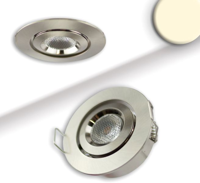 ISOLED LED Einbauleuchte MiniAMP Alu gebürstet, 3W, 12V DC, warmweiß, dimmbar, 100cm Kabel