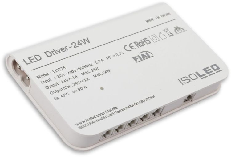 ISOLED LED MiniAMP Trafo 24V/DC, 0-24W, 5x3A mit Master Sensor-Port, ultraflach