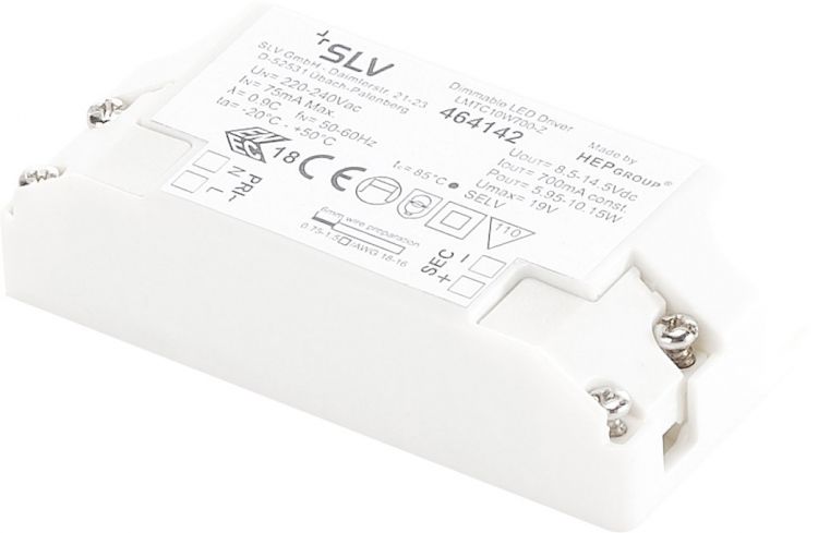 SLV LED-TREIBER 10,5W, 700mA, inkl. Zugentlastung, dimmbar