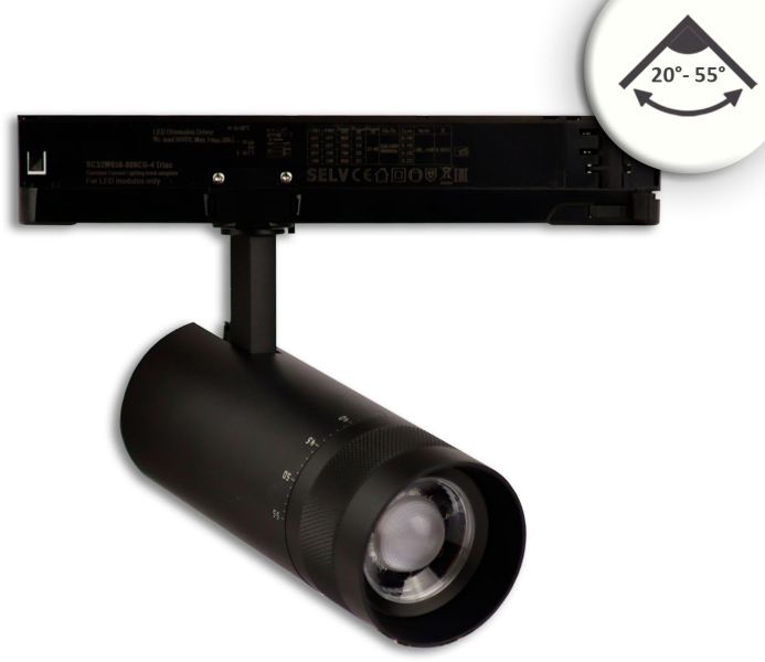 ISOLED 3-Phasen Schienen-Strahler fokussierbar, 24W, 20°-55°, schwarz matt, 4000K, DALI dimmbar