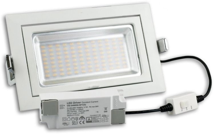 ISOLED LED Shop-Downlight Box, 32W, ausschwenkbar, weiß, ColorSwitch 3000|4000|6000K, dimmbar