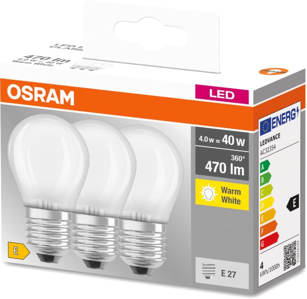 OSRAM LED BASE CLASSIC P 40 4 W/2700 K E27 3er Set