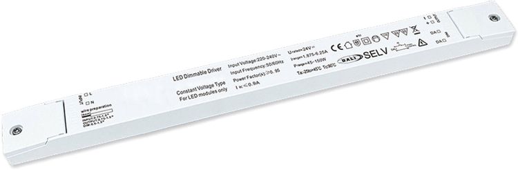 ISOLED LED PWM-Trafo 24V/DC, 0-150W, slim, Push/Dali-2 dimmbar, SELV