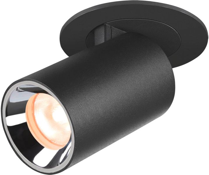 SLV NUMINOS® PROJECTOR XS, Deckeneinbauleuchte, 2700 K, 55°, zylindrisch, schwarz / chrom